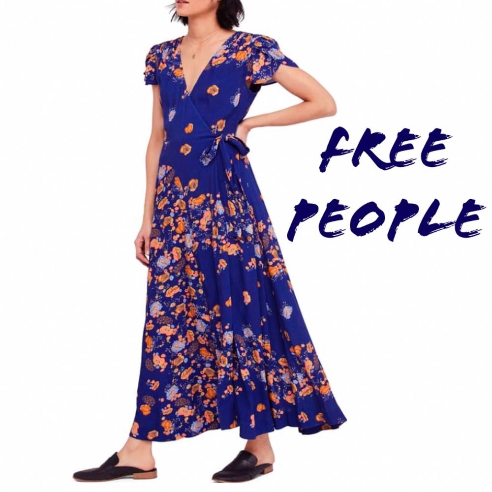 LN Free People Blue Floral Wrap Maxi Dress XS SFH